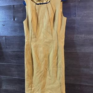 Elie Tahari Gold Sheath Midi Dress with Cowl Neck